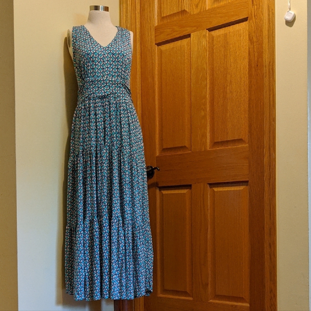 Anthropologie Teal Patterned Maxi Dress